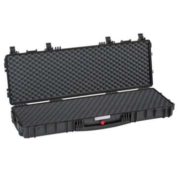 Opened black red by Explorer 11413 long gun case featuring a protective foam insert inside.