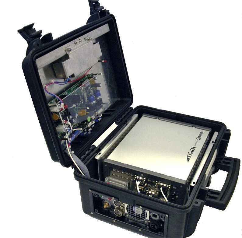 A black computer case with an Explorer 3818 panel, revealing the computer's internal setup.