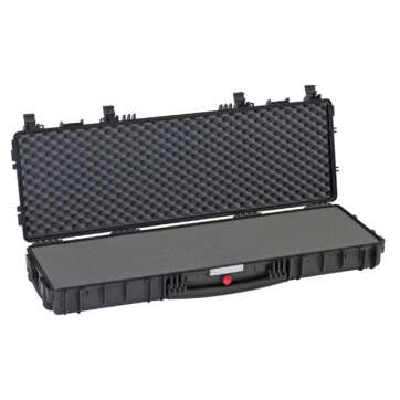 Opened black red by Explorer 11413 long gun case featuring a protective foam insert inside.