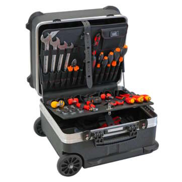 Inside view of an open V-ROCK PTS tool case, featuring multiple tools organized for easy access.