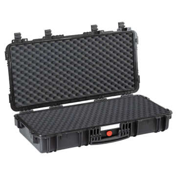 Inside view of an opened RED by Explorer 7814 gun case with foam padding for cushioning and protection.