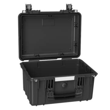 Explorer 3823 case, empty, with two compartments and a handle for easy carrying and organization.