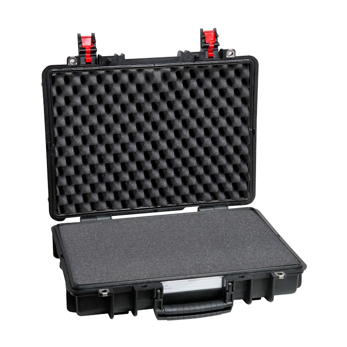 4209HL.B Front view of an opened black Explorer 4209 HL case featuring pick and pluck foam padding inside.