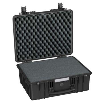 Open black Explorer HL 4826 pelican case featuring foam padding and a foam insert for secure storage.