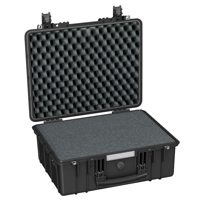 4820HL.B Open black Explorer HL 4826 pelican case featuring foam padding and a foam insert for secure storage.