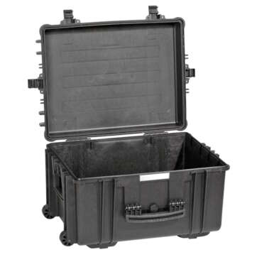 Open Explorer Case 5833, a wheeled pelican case with a handle, shown empty and ready for storage or transport.