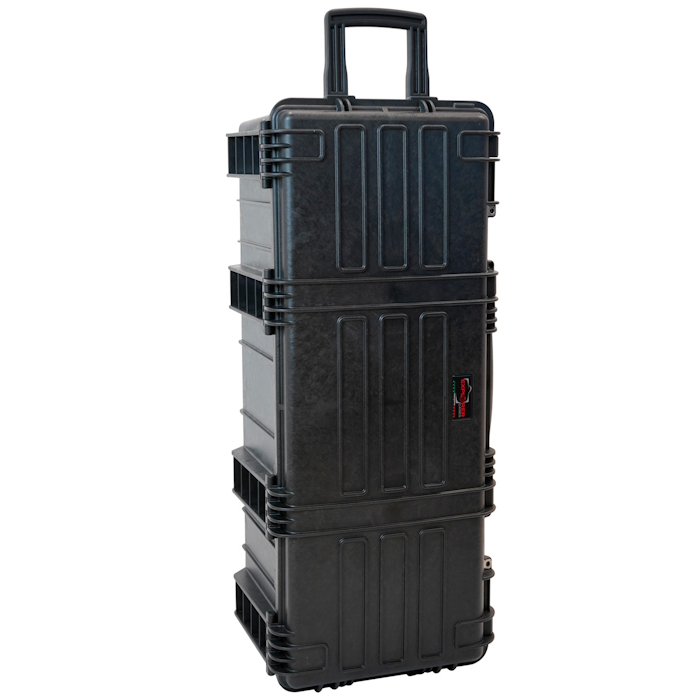 9433.B closed1 Black Explorer 97433 gun case with wheels and handles, designed for easy transport and storage of firearms.